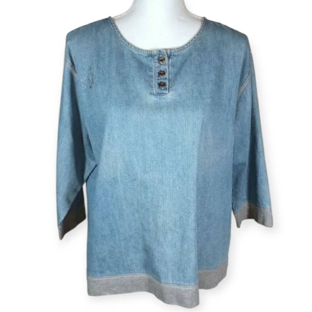 SAG HARBOR SPORT DENIM & GRAY BLOUSE SZ.M EUC